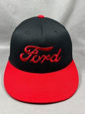 Ford 210 Fitted Hat Black Red Classic Scrip Logo Motorsports Wool Blend Mens Cap
